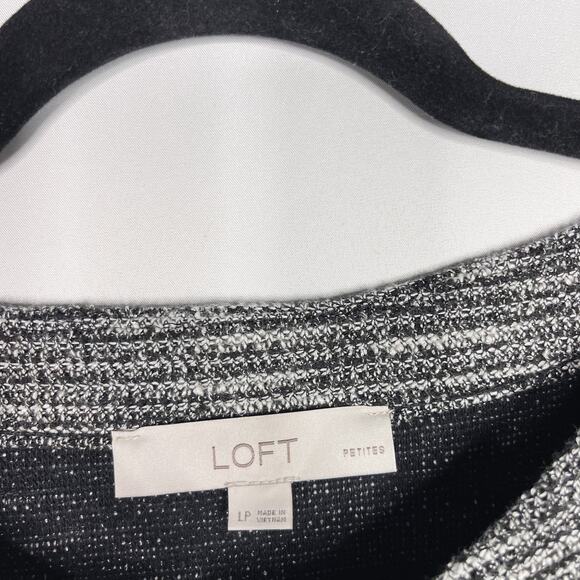 LOFT Large Petite LP Spacedye Knit Top Scoop Neck Gray Black Side Split Hem - Picture 7 of 8